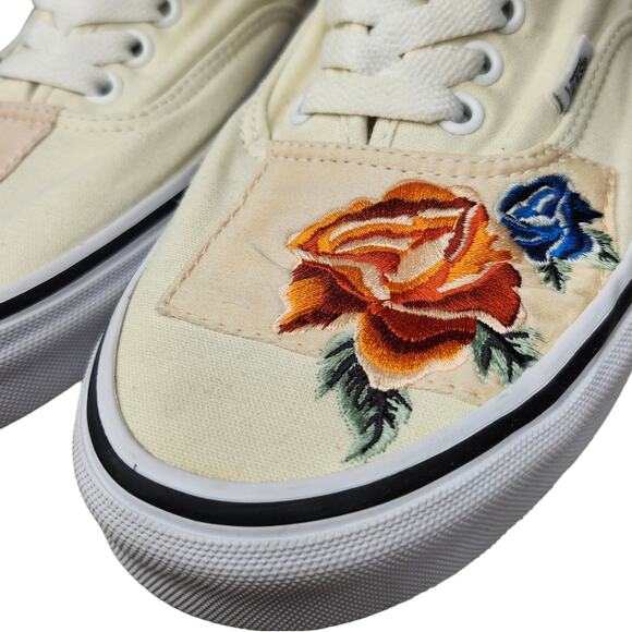 Vans Shoes Mens 10 Cream Floral Rose Embroidered Low Tops Skater Like New main image 8